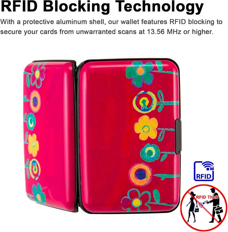 Kaabao حامل بطاقة الائتمان، محفظة بطاقات معدنية مع تقنية حجب RFID، علبة بطاقات صلبة رفيعة من الألمنيوم للنساء والرجال (رسومات زهور) - Image 3